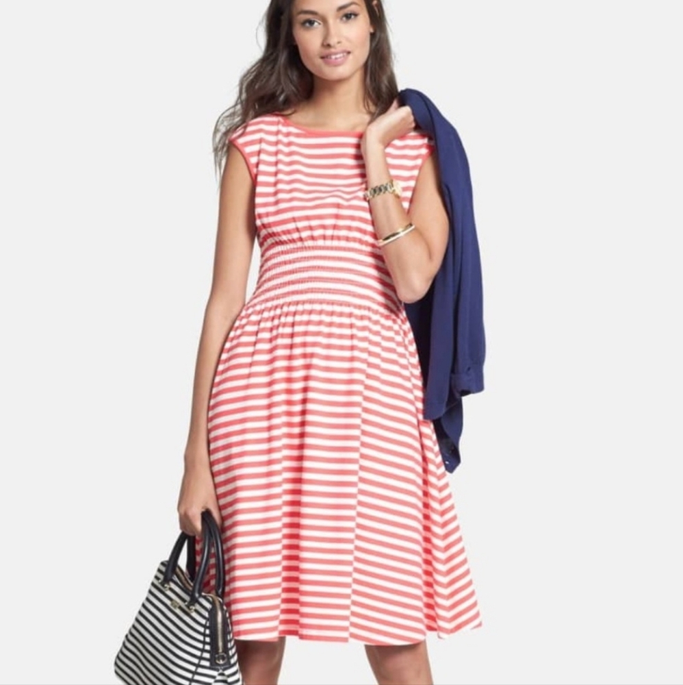 Kate Spade Leora Chevron Stretch Red White Sleeveless A-Line Dress Size L - Picture 8 of 8